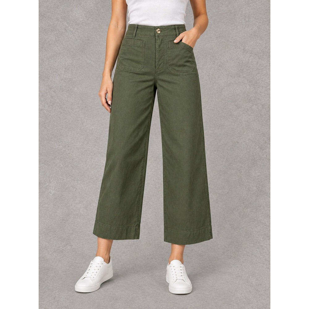 Maeve Anthropologie The Colette Pants Womens 26x26 Olive Linen Blend Wide Leg